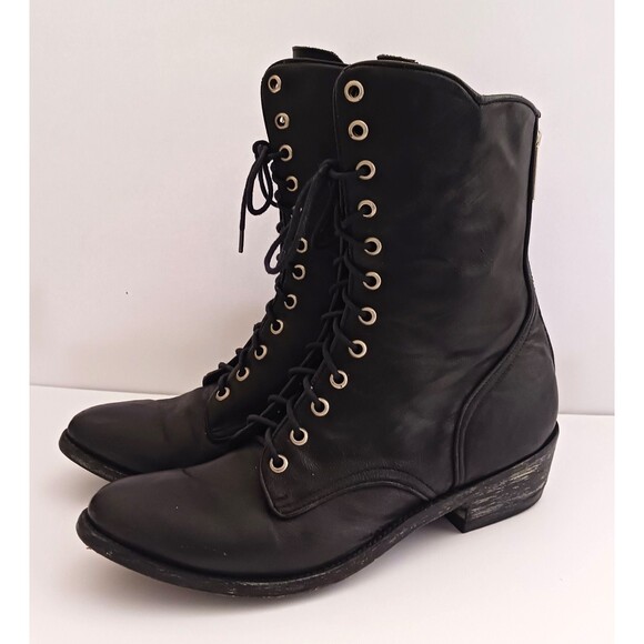 Old Gringo Blk Leather Combat Boot Lace Up Silver Back Zip 9.5M Made in Mexico - Picture 16 of 16